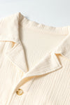 White Crinkle Textured Lapel Collar Buttoned Shirt-Tops-MomFashion