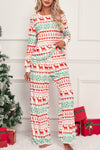 White Christmas Print Pullover and Pants Lounge Set-Loungewear-MomFashion