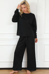 Black Ultra Loose Textured 2pcs Slouchy Outfit-Loungewear-MomFashion