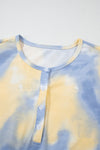 Multicolor Tie Dye Henley Top and Drawstring Pants Outfit-Loungewear-MomFashion