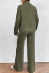 Jungle Green Ribbed Knit High Neck Loose Top and Pants Set-Loungewear-MomFashion