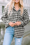 Black Plaid Print Chest Pockets Buttoned Tunic Shacket-Outerwear-MomFashion