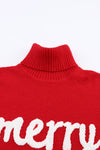 Red Merry Letter Embroidered High Neck Sweater-Tops-MomFashion