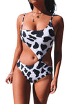 Cow Animal Print One-piece Swimsuit-Swimwear-MomFashion