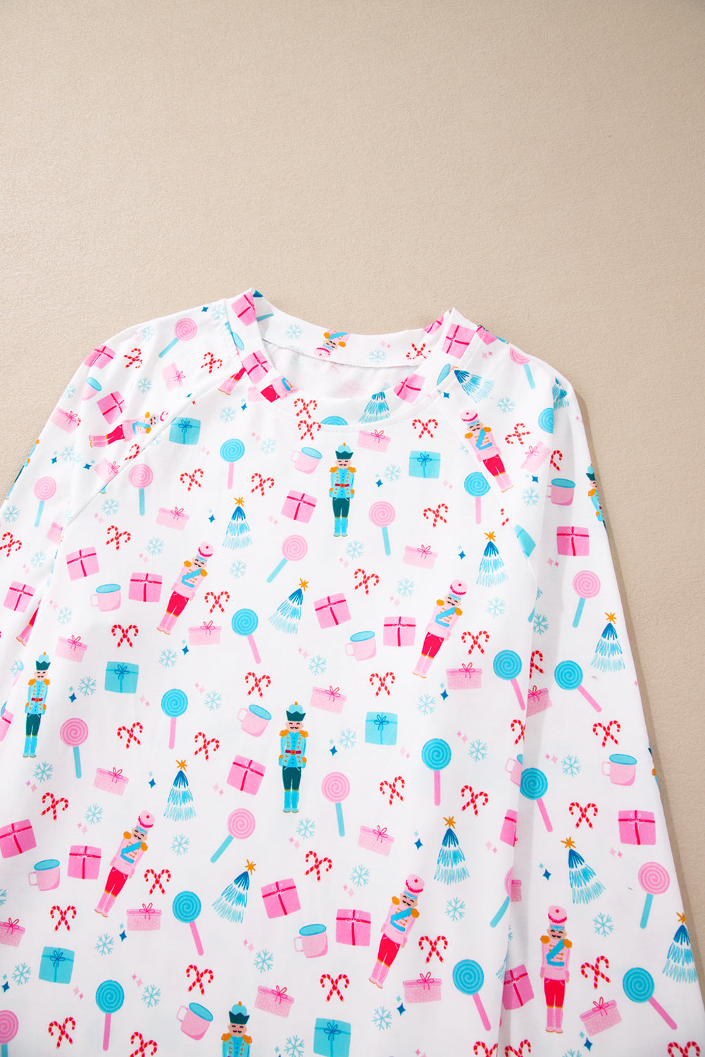 White Christmas Pattern Long Sleeve Top and Wide Leg Pants Set-Loungewear & Sleepwear/Loungewear-MomFashion