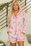 Pink Christmas Candy Cane Print Shirt and Shorts Pajama Set-Loungewear & Sleepwear/Sleepwear-MomFashion