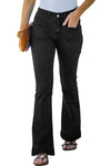 Black Vintage Casual Pocket Flared Jeans-Bottoms-MomFashion