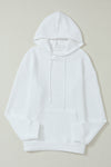 White Quilted Kangaroo Pocket Drawstring Hoodie-Tops-MomFashion