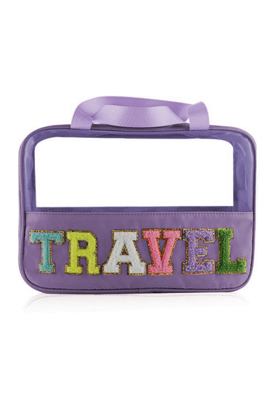 Purple TRAVEL Chenille Letter Clear PVC Makeup Bag-Accessories-MomFashion