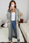 Gray Textured Knit Pocketed Duster Cardigan-Tops-MomFashion