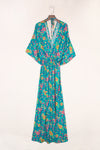 Green Boho Deep V Neck Floral Maxi Dress-Dresses-MomFashion