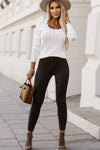 Black High Waist Faux Suede Skinny Leggings-Bottoms-MomFashion