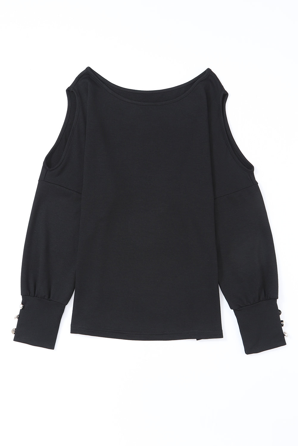 Black Asymmetrical Cut Out Buttoned Long Sleeve Top-Tops-MomFashion