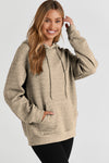 Khaki Quilted Kangaroo Pocket Drawstring Hoodie-Tops-MomFashion