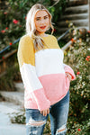 Yellow Colorblock Bubble Sleeve Plus Size Sweater-Plus Size-MomFashion