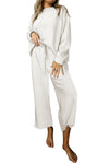 White Ultra Loose Textured 2pcs Slouchy Outfit-Loungewear-MomFashion