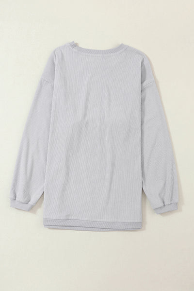 Light Grey Ribbed Corded Oversized Sweatshirt-Tops-MomFashion