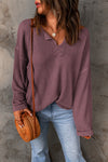 purple Waffle Knit Loose Long Sleeve Top-Tops-MomFashion