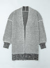 Gray Plaid Knitted Long Open Front Cardigan-Tops-MomFashion