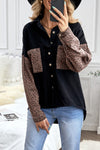 Black Contrast Leopard Denim Jacket-Outerwear-MomFashion