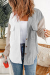 White Color Block Button Shirt with Pocket-Tops-MomFashion