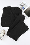 Black Knitted V Neck Sweater and Casual Pants Set-Loungewear-MomFashion