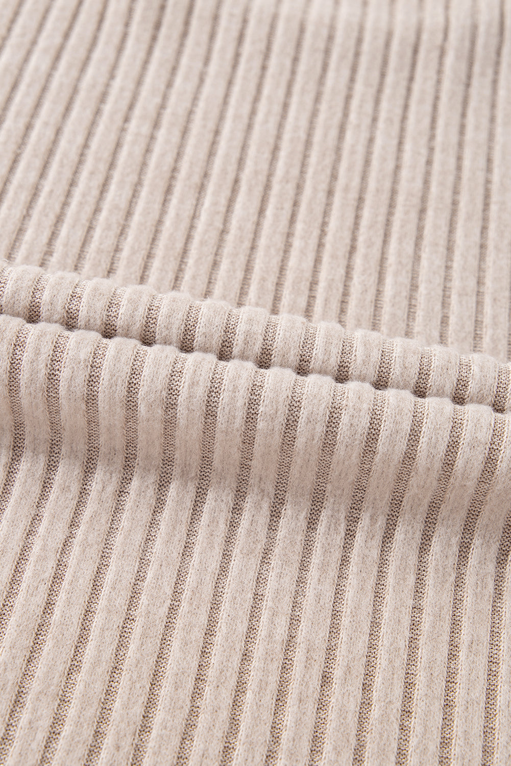 Beige Lettuce Cuffs Drop Shoulder Loose Ribbed Knit Top-Tops-MomFashion