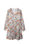 Multicolor Split Neck Buttons Front Shirt Floral Dress-Dresses-MomFashion