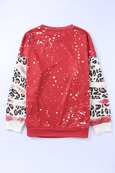 Fiery Red Tie Dye Leopard Drop Shoulder Sweatshirt-Tops-MomFashion