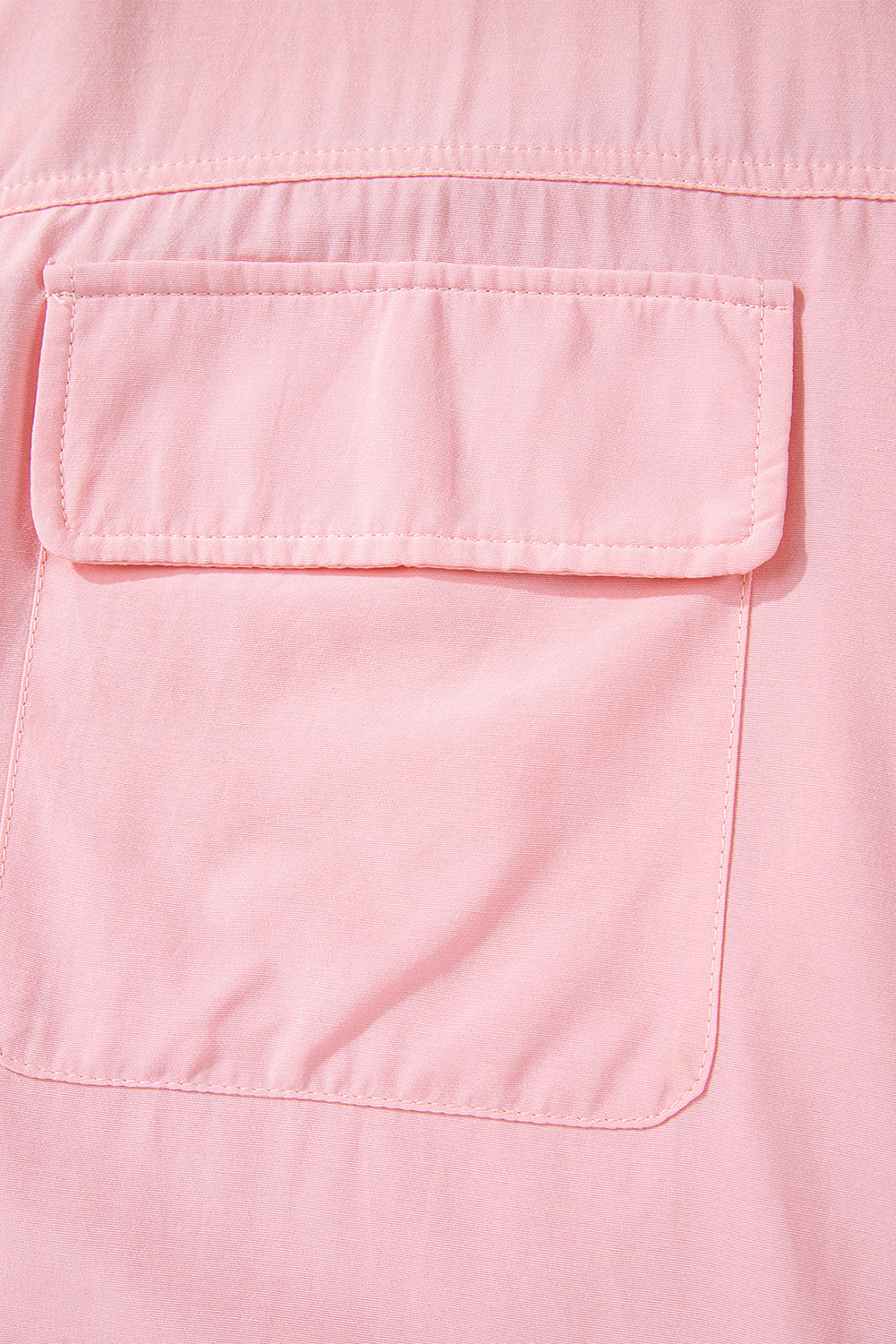 Pink Flap Pocket Tab Sleeve Button-Down Plus Size Shirt-Plus Size-MomFashion
