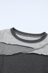 Gray Expose Seam Color Block Ribbed Knit Top-Tops-MomFashion