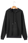 Black Fleece Lined Kangaroo Pocket Drawstring Chunky Hoodie-Tops/Sweatshirts & Hoodies-MomFashion