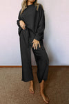 Black Ultra Loose Textured 2pcs Slouchy Outfit-Loungewear-MomFashion