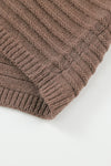 Brown Horizontal Rib Knitted Open Front Hooded Cardigan-Tops-MomFashion