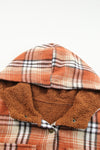 Orange Plaid Pattern Sherpa Lined Hooded Shacket-Outerwear-MomFashion