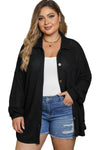 Black Plus Size Chest Pocket Waffle Knit Shirt-Plus Size-MomFashion