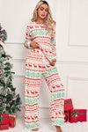 White Christmas Print Pullover and Pants Lounge Set-Loungewear-MomFashion