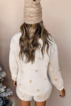 White Plush Star Pattern Long Sleeve Pullover and Shorts Lounge Set-Loungewear-MomFashion