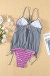 Light Gray Tankini with Stripes Patchwork-Swimwear-MomFashion