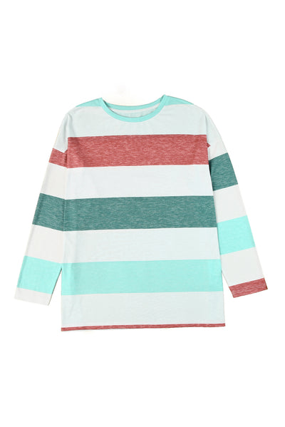 Green Plus Size Colorblock Pullover Top-Plus Size-MomFashion