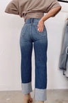 Blue High Waist Distressed Straight Leg Jeans-Bottoms-MomFashion