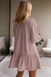 Dusty Pink Solid Color Puff Sleeve Ruffle Hem Mini Dress-Dresses-MomFashion