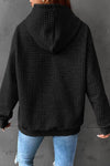 Black Quilted Kangaroo Pocket Drawstring Hoodie-Tops-MomFashion