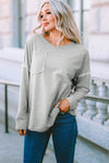 Gray Pocketed Oversized Drop Sleeve Top-Tops-MomFashion