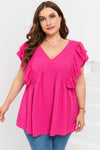 Plus Size Ruffle V Neck Tie Back Tunic Top-Plus Size-MomFashion