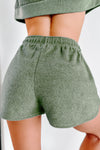 Green Fleece Two-piece Cropped Pullover and Shorts Set-Loungewear-MomFashion