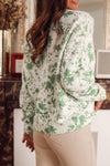 Green Printed Pearl Button V Neck Sweater Cardigan-Tops-MomFashion