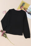 Black Floral Embroidered Puff Sleeve Top-Tops-MomFashion