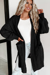 Black Ribbed Trim Eyelet Cable Knit Cardigan-Tops-MomFashion