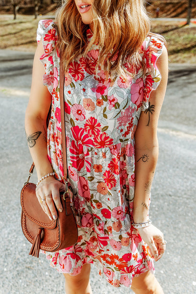 White Ruffled Tank Floral Dress-Dresses-MomFashion